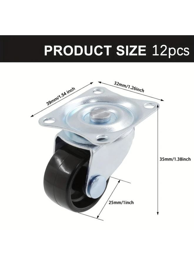 12pcs 1 Inch Small Swivel Caster Wheels Durable Rotating Smooth Movement Polished Metal Plastic Rubber Base Home Commercial Use - Image 3