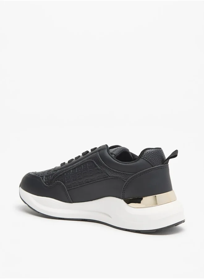 Flora Bella By Shoexpress Monogram Embossed Sports Shoes with Lace-Up Closure