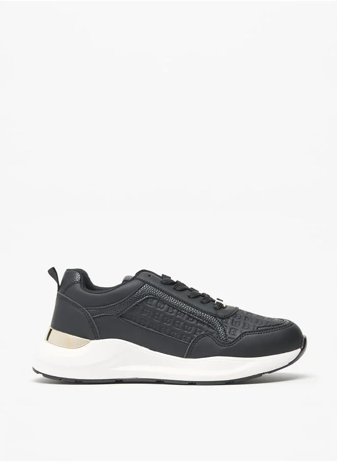 Flora Bella By Shoexpress Monogram Embossed Sports Shoes with Lace-Up Closure