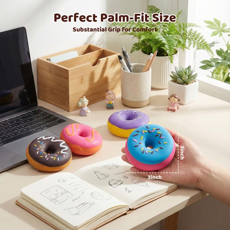 LovesTown 4PCS Donut Stress Ball - Artificial Donut Sensory Toys for Birthday Party Favors, Photo Props & Display - Image 3