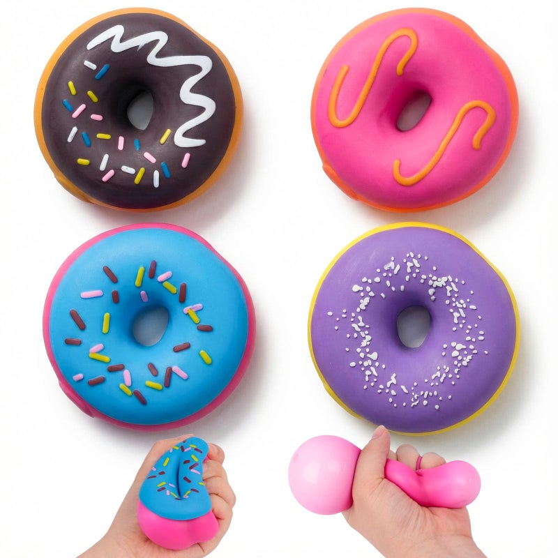 LovesTown 4PCS Donut Stress Ball - Artificial Donut Sensory Toys for Birthday Party Favors, Photo Props & Display - Image 1