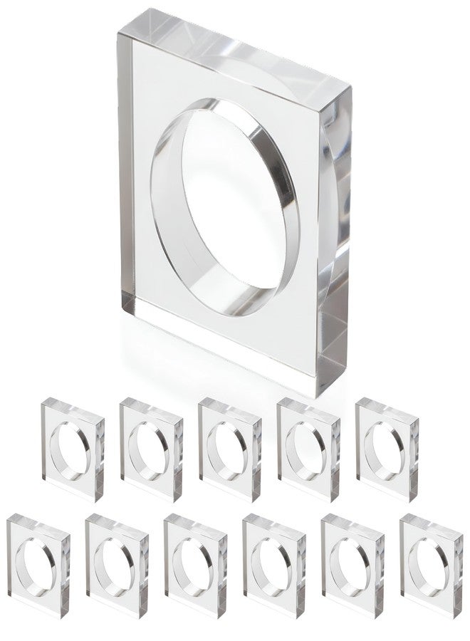 CLEENTABLE Acrylic Set of 12 Square Beveled Napkin Ring - Cloth Napkin Rings Serviette Buckles for Wedding, Birthday, Banquet, Table Décor, Home Décor, Gifting (Transparent) - Image 1