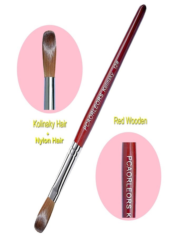 PCUORLEORS Acrylic Nail Brush with Pure Kolinsky Sable Hair and Red Wood Hand, Round/Flat Professional Gel Brush for Acrylic Power and Nail Extension Size #8,10,12 (2Pack(#8)) - Image 3
