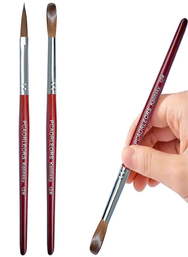 PCUORLEORS Acrylic Nail Brush with Pure Kolinsky Sable Hair and Red Wood Hand, Round/Flat Professional Gel Brush for Acrylic Power and Nail Extension Size #8,10,12 (2Pack(#8)) - Image 1