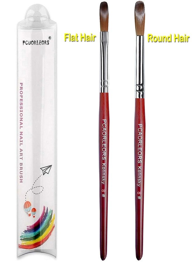 PCUORLEORS Acrylic Nail Brush with Pure Kolinsky Sable Hair and Red Wood Hand, Round/Flat Professional Gel Brush for Acrylic Power and Nail Extension Size #8,10,12 (2Pack(#8)) - Image 2
