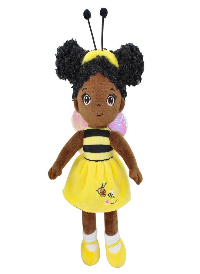JUSTQUNSEEN Black Baby Doll,Blacks Dolls African American Stuffed Toy,12” Rag Dolls for Girls Soft Gifts,Brown Doll Fairy Baby Toy plush toys for Christmas Birthday Party(SMALL-BLACK BEE) - Image 1
