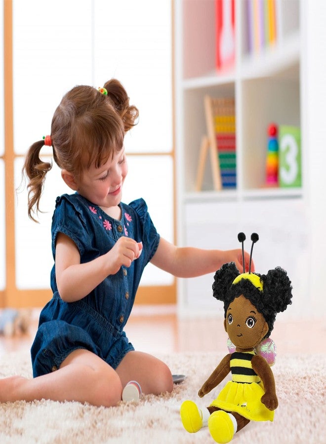 JUSTQUNSEEN Black Baby Doll,Blacks Dolls African American Stuffed Toy,12” Rag Dolls for Girls Soft Gifts,Brown Doll Fairy Baby Toy plush toys for Christmas Birthday Party(SMALL-BLACK BEE) - Image 5