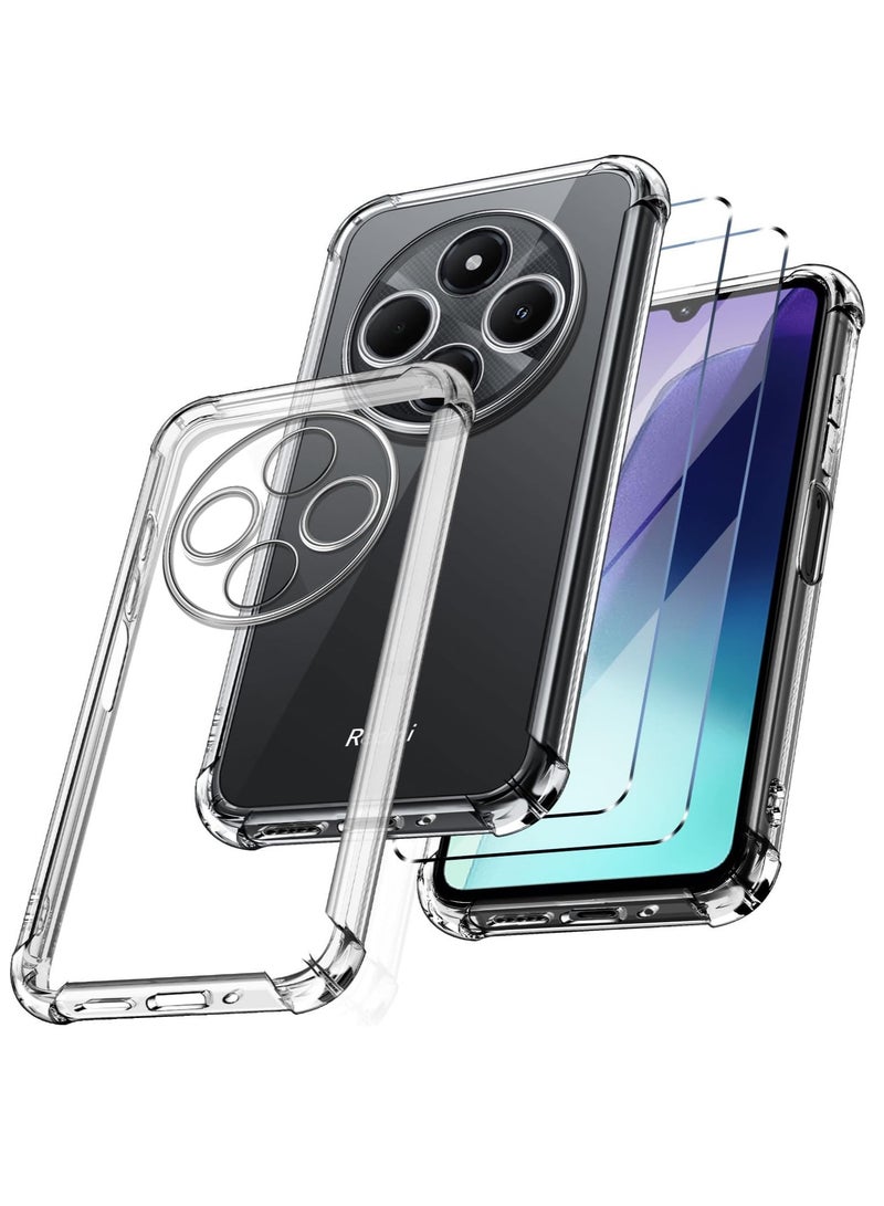 BORTONY Redmi 14C Case Cover with 2Pcs Redmi 14C Tempered Glass Screen Protector Transparent Reinforced Corners Soft TPU Bumper Phone Case Cover for Redmi 14C - Image 1