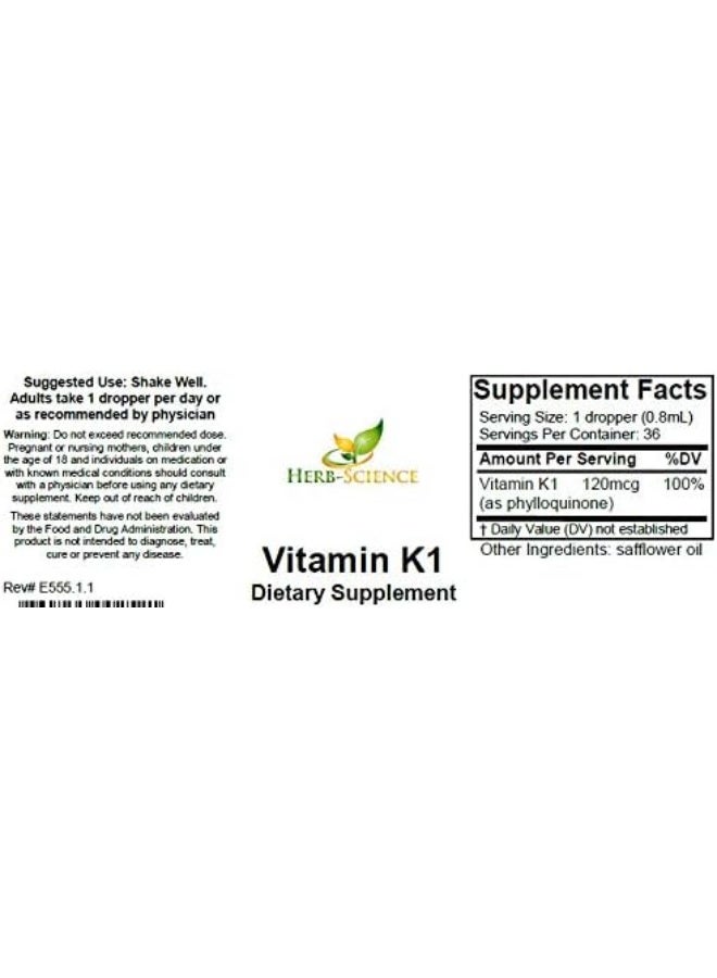 Herb-Science Vitamin K1 Drops - Pure Cold-Processed VIT K1 & Safflower Oil Supplement - Supports Blood, Bone, Skin Health - Drops for Oral & External Use - No Alcohol, Vegan, 1 Fl oz, 36 Servings - Image 2