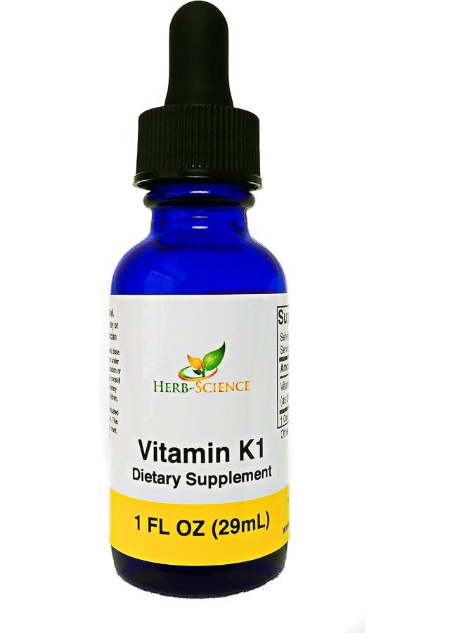 Herb-Science Vitamin K1 Drops - Pure Cold-Processed VIT K1 & Safflower Oil Supplement - Supports Blood, Bone, Skin Health - Drops for Oral & External Use - No Alcohol, Vegan, 1 Fl oz, 36 Servings - Image 1