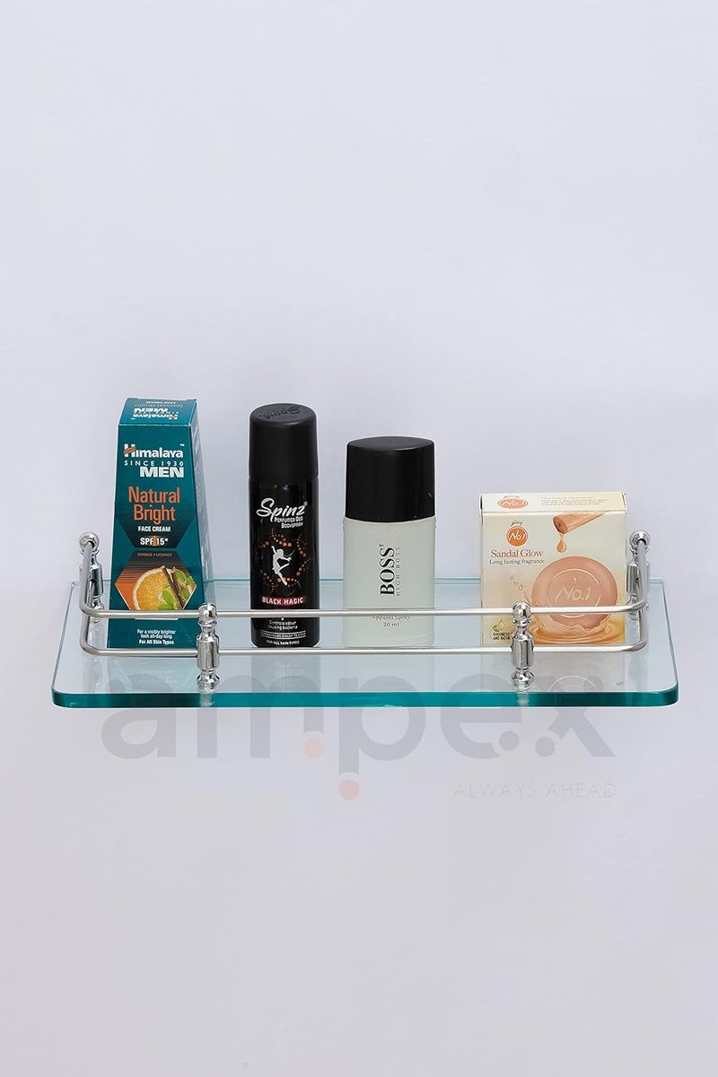 AMPEX Premium Clear Glass Shelf for Bathroom/Kitchen Shelf/Storage Shelf/Wall Shelf for Bathroom Accessories(12x6 Inches) - Image 1
