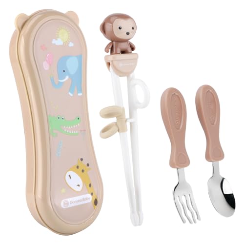 Goryeobaby Goryeo Baby Toddler Utensils Stainless Steel Kids Silverware Set with Kids Training Chopsticks and Baby Spoon and Fork for Self Feeding Learning with Case - Image 1