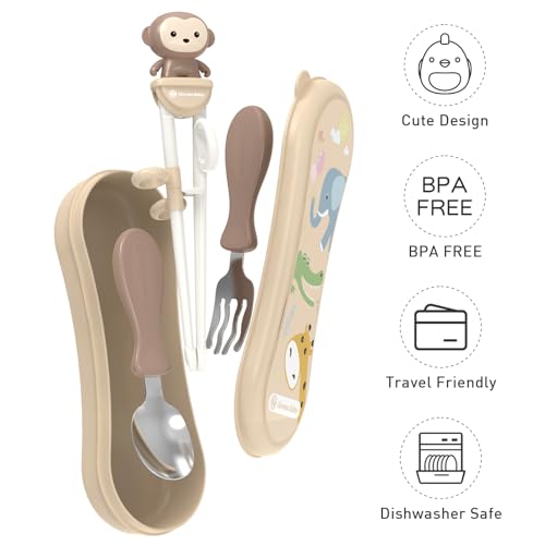 Goryeobaby Goryeo Baby Toddler Utensils Stainless Steel Kids Silverware Set with Kids Training Chopsticks and Baby Spoon and Fork for Self Feeding Learning with Case - Image 2