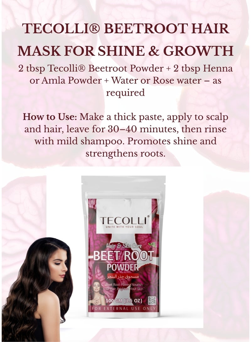 TECOLLI Beetroot Powder for Skin & Hair, 100g | 100% Natural | Hydrates and Revitalizes for Glowing Skin and Luscious Hair, Rich in Antioxidants,For external Use only - Image 4