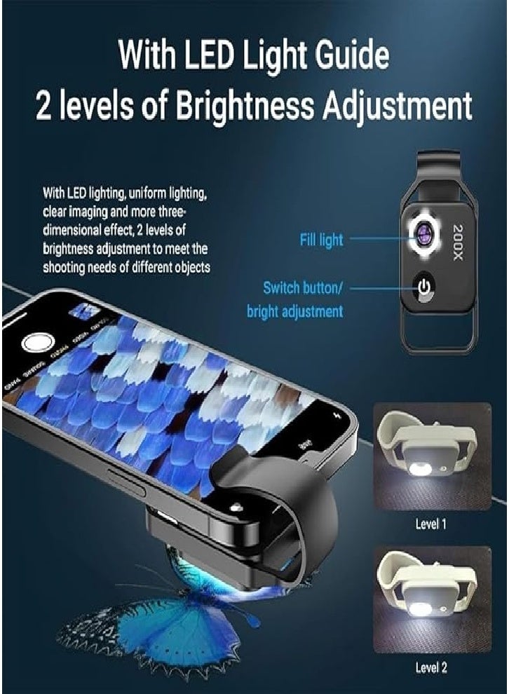 200X Mobile Phone Mini Pocket Microscope, Portable Microscope with LED Light, Clip-on Mobile Phone Microscope with Universal CPL, Miniature World for Kids and Adults (Black) - Image 4