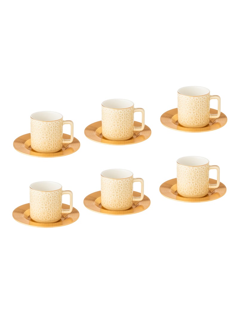 Dania - A set of porcelain Turkish coffee cups and a metal saucer, 6 cups + 6 saucers - Image 1