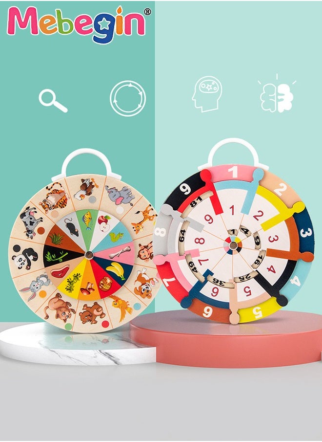 MEBEGIN - Multifunctional Formula Decomposition Palte with Handle, Double-Sided Multiplication Decomposition Disk, Math Teaching Aids for Kids, Animal Pairing Turntable, Educational Toys, Easy to Carry, Ideal Gift for Kids Aged 3+, 16*18.5cm - Image 1
