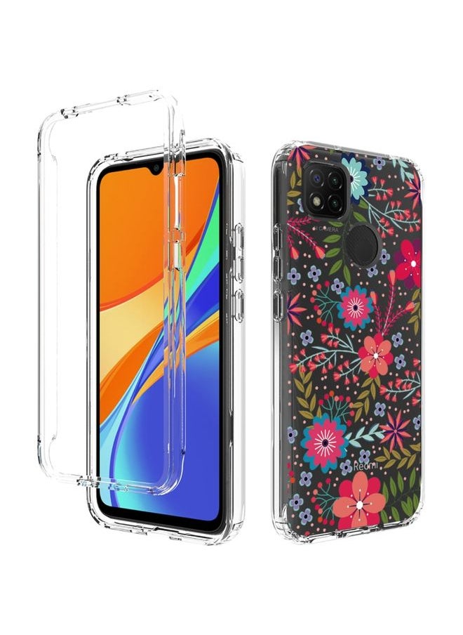 HuHa Case Cover For Xiaomi Redmi 9C PC+TPU Transparent Painted Phone Case Small Floral 