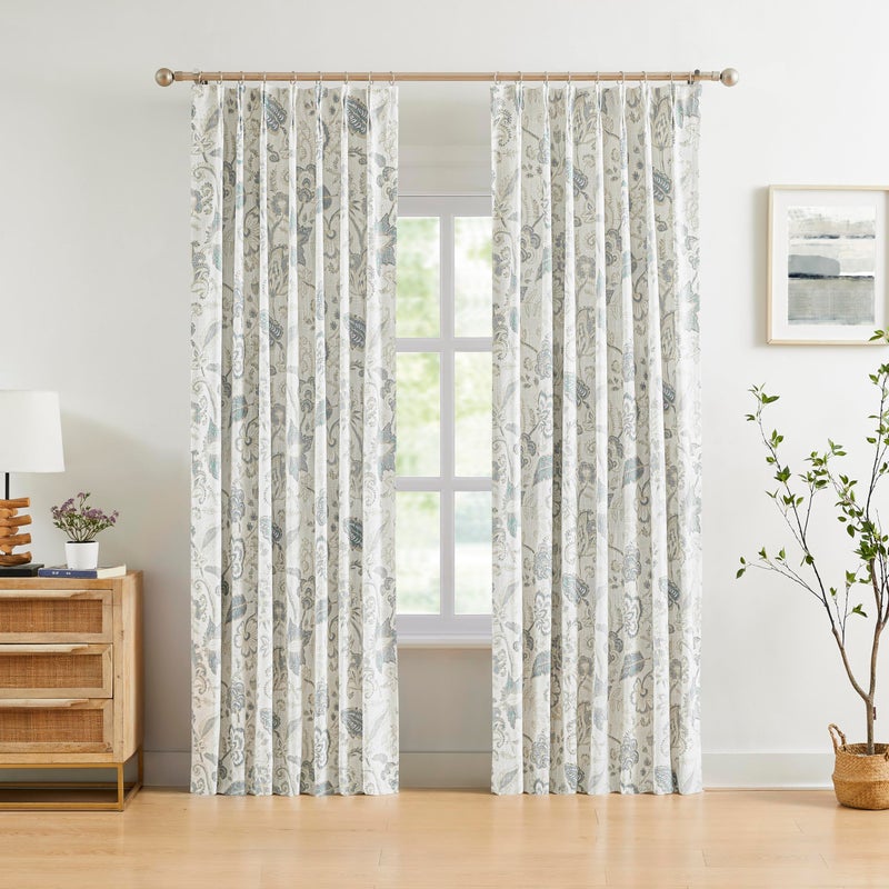 Kayne Studio Blue Grey Blackout Curtain Panels Linen Botanical Leaf Print Floral Farmhouse Drapes Soundproof Light Blocking Window Treatment Living Room Bedroom Pinch Pleated BackTab,40"x84",2 Panels - Image 2
