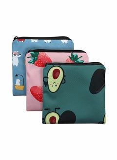 Excefore Sanitary Napkin Storage Bag, 3 Pack Cartoon Sanitary Napkin Pads Storage Bag with Zipper 5x5 inches First Period Bag for Girls, Women, Ladies  - Image 1