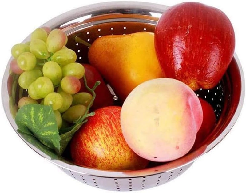 ECVV Stainless Steel Strainer Basket Fruit Vegetable Washing Bowl Metal Sink Strainer Mesh Colander Drain Net Basket ll (28cm)(SILVER) - Image 2