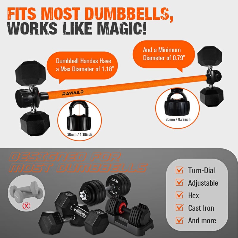 Rawaild Dumbbell Converter, Convert Dumbbells to Barbell Set, Weight Bar for Bench Presses, Squats, Hip Thrust, Deadlifts, Home Weightlifting and Strength Training, Versatile Home Gym Equipment - Image 2