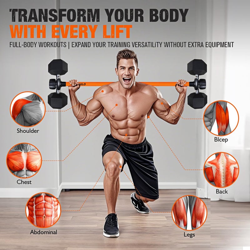 Rawaild Dumbbell Converter, Convert Dumbbells to Barbell Set, Weight Bar for Bench Presses, Squats, Hip Thrust, Deadlifts, Home Weightlifting and Strength Training, Versatile Home Gym Equipment - Image 4