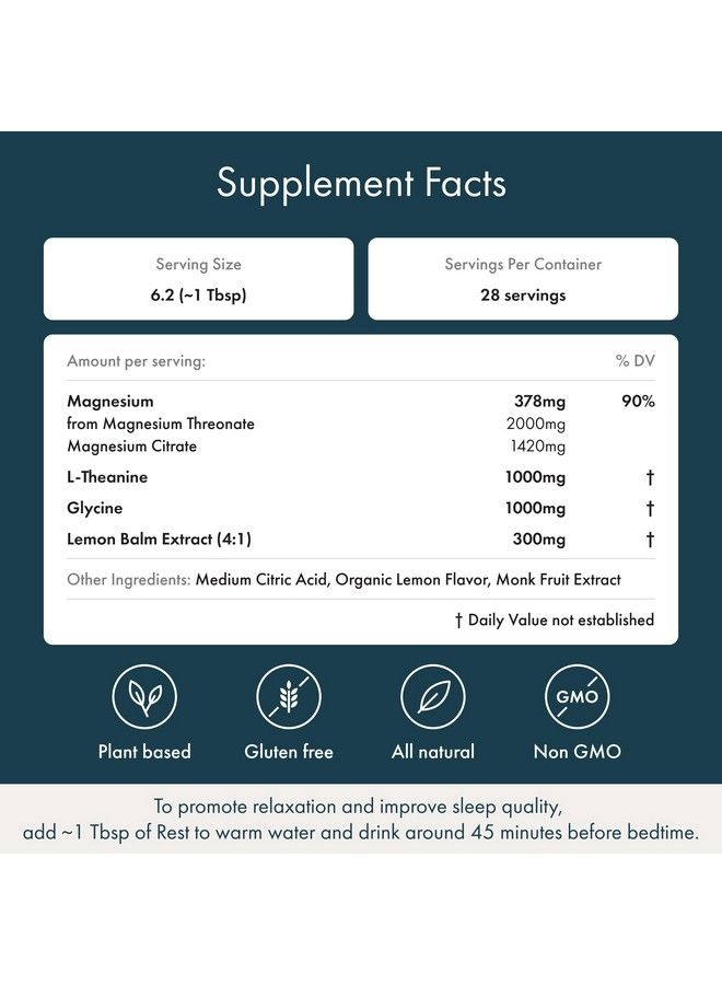 Rest Sleep Supplements Relaxing Sleep Aids For Adults Powdered Magnesium Supplement For Deep Sleep Support Nighttime Drink Sleep Supplement Sweet Lemon Flavor 175 Grams