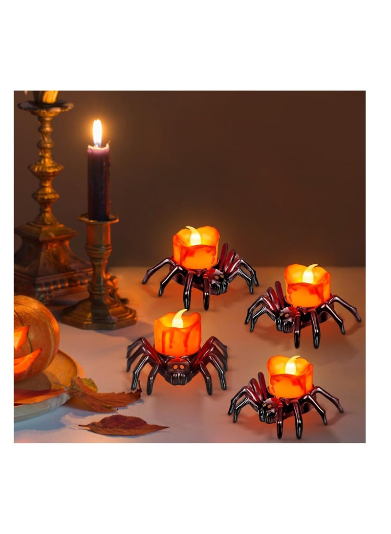 Excefore Tea Lights Candles, Battery Operated Flameless LED Candles, Spider Tealights Spooky Electric Flickering Fake Candles for Party Decorations(Set of 6) - Image 1