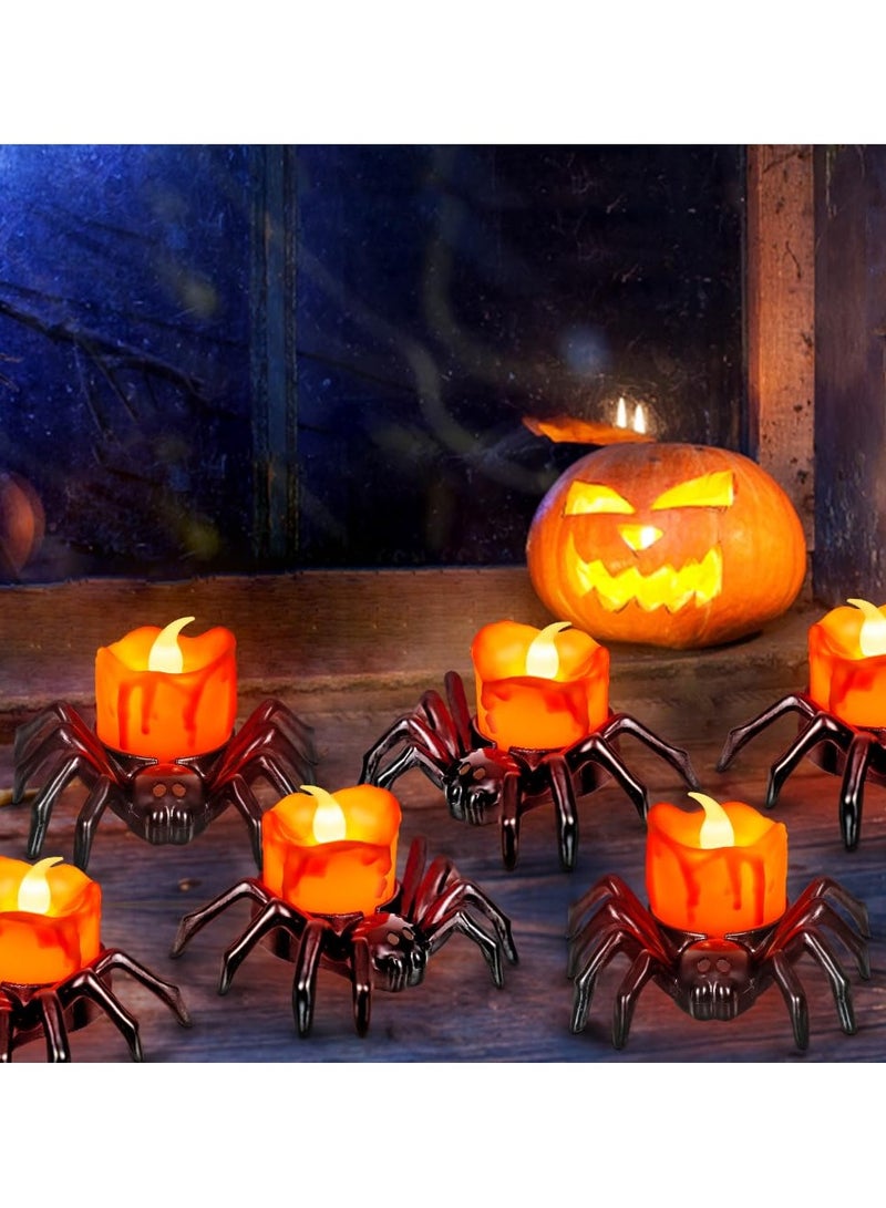 Excefore Tea Lights Candles, Battery Operated Flameless LED Candles, Spider Tealights Spooky Electric Flickering Fake Candles for Party Decorations(Set of 6) - Image 2