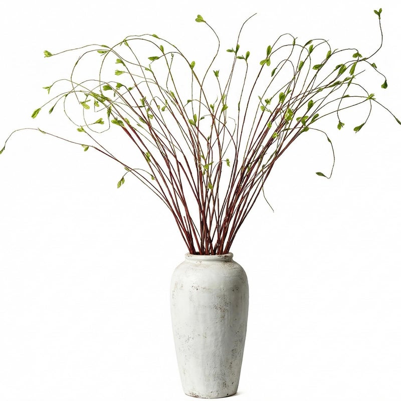Dingion 10 Pcs Artificial Lifelike Curly Willow Branches Decorative Dried Twigs 51 Inches Faux Tree Branches with Leaves Fake Bendable Stick Vintage Vines Stems for DIY Greenery Vase Home Office Decor - Image 1