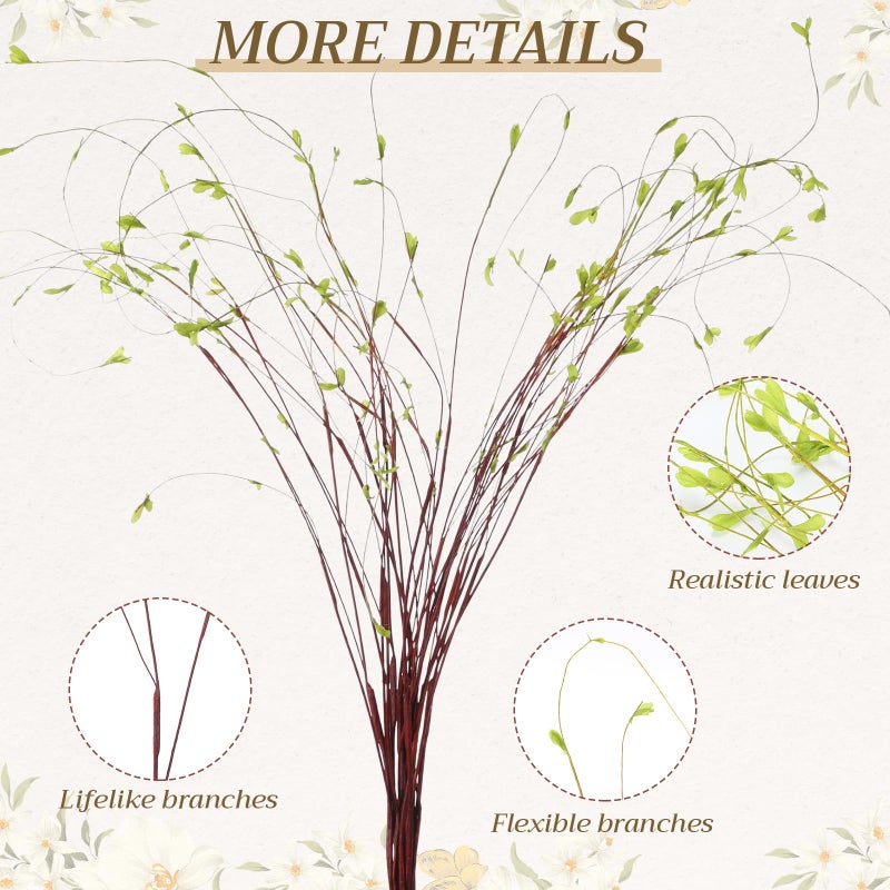 Dingion 10 Pcs Artificial Lifelike Curly Willow Branches Decorative Dried Twigs 51 Inches Faux Tree Branches with Leaves Fake Bendable Stick Vintage Vines Stems for DIY Greenery Vase Home Office Decor - Image 3