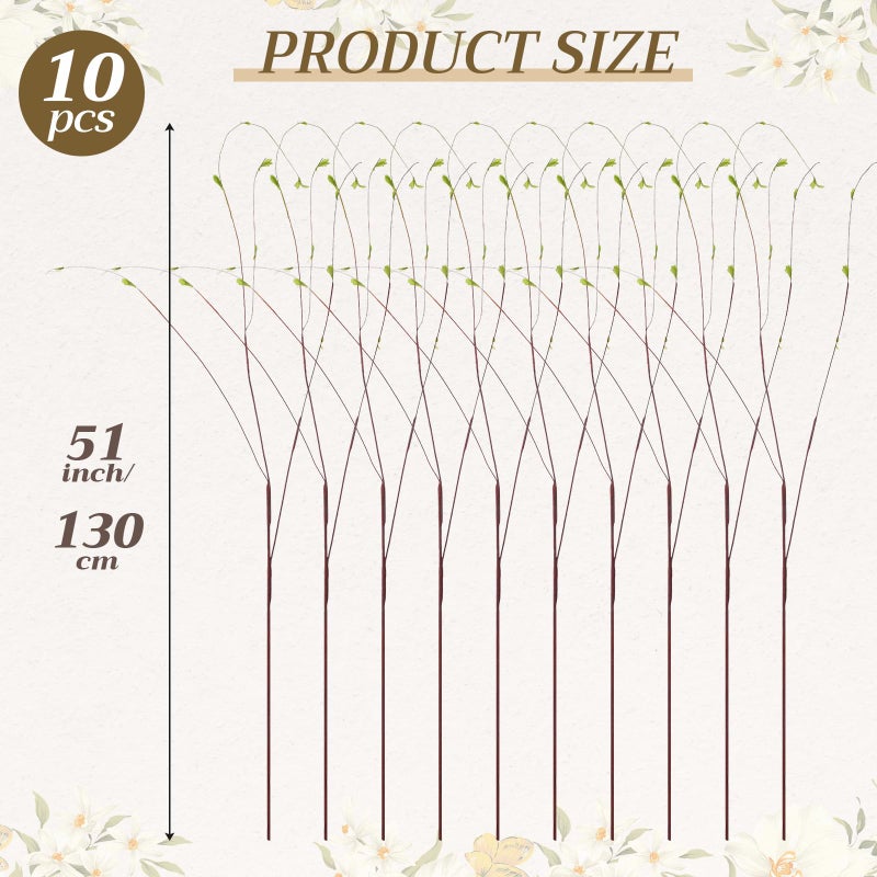 Dingion 10 Pcs Artificial Lifelike Curly Willow Branches Decorative Dried Twigs 51 Inches Faux Tree Branches with Leaves Fake Bendable Stick Vintage Vines Stems for DIY Greenery Vase Home Office Decor - Image 2