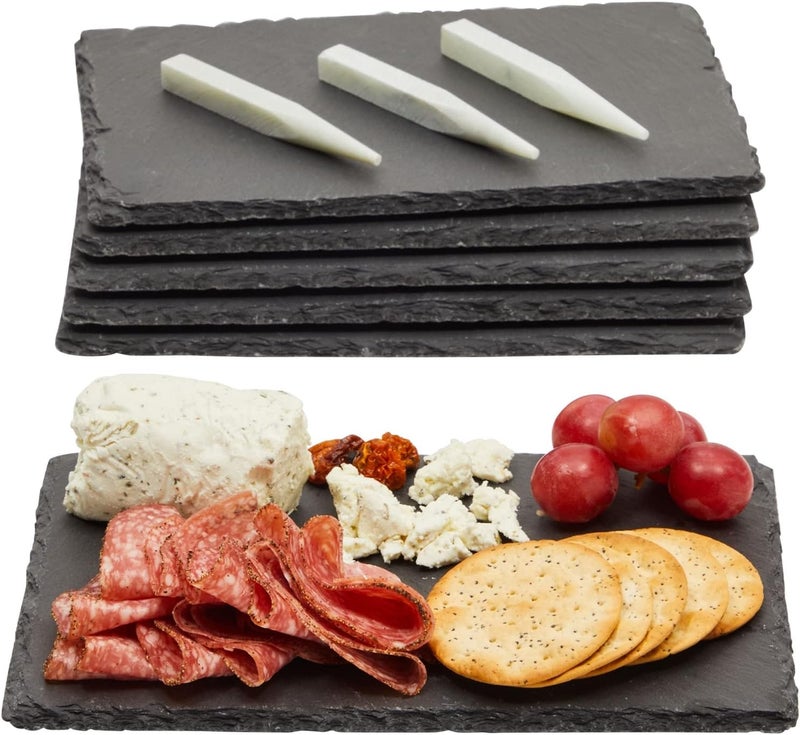 Juvale Mini Charcuterie Boards - 6-Pack, 6 x 8.75 in, Black Slate - Slate Charcuterie Boards & Cheese Platter for Sushi & Appetizers - Image 1