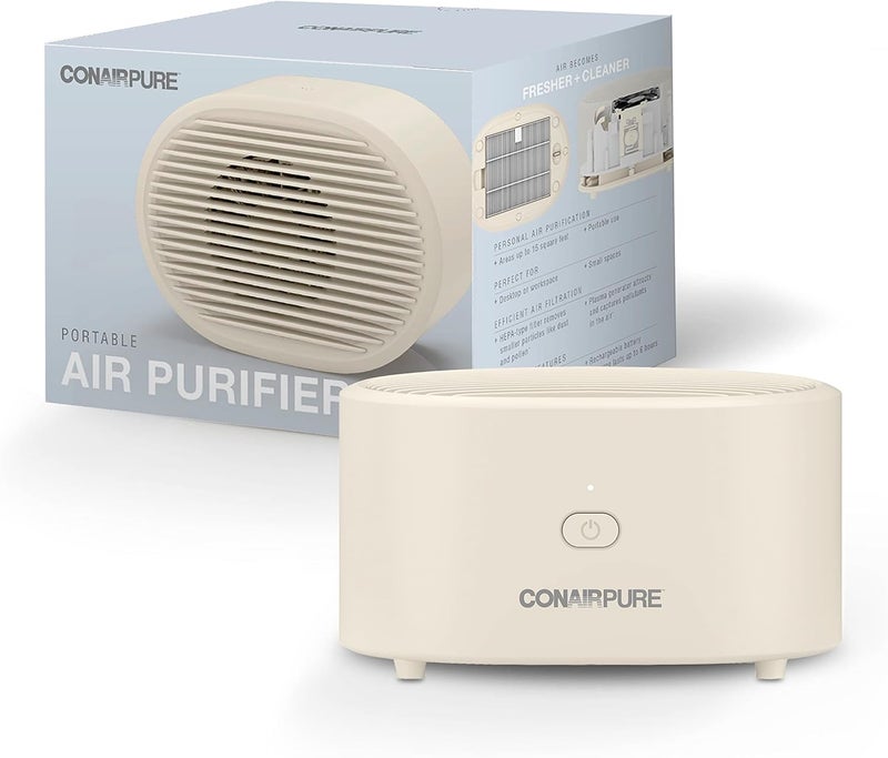 CONAIR منقي هواء محمول صغير من كونير قابل للشحن مع فلتر هواء HEPA لتخفيف الحساسية والتحكم في الغبار وحبوب اللقاح والروائح لغرفة النوم أو غرفة السكن أو الغرف الصغيرة - Image 1