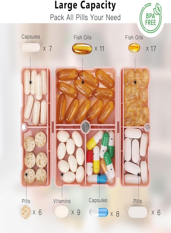 Prplet Tablets Pill Medicine Organizer Box - 7 Compartment Daily Storage Case for Vitamins, Supplements, Medication - Compact Travel Pill Container (Pink) - Image 2