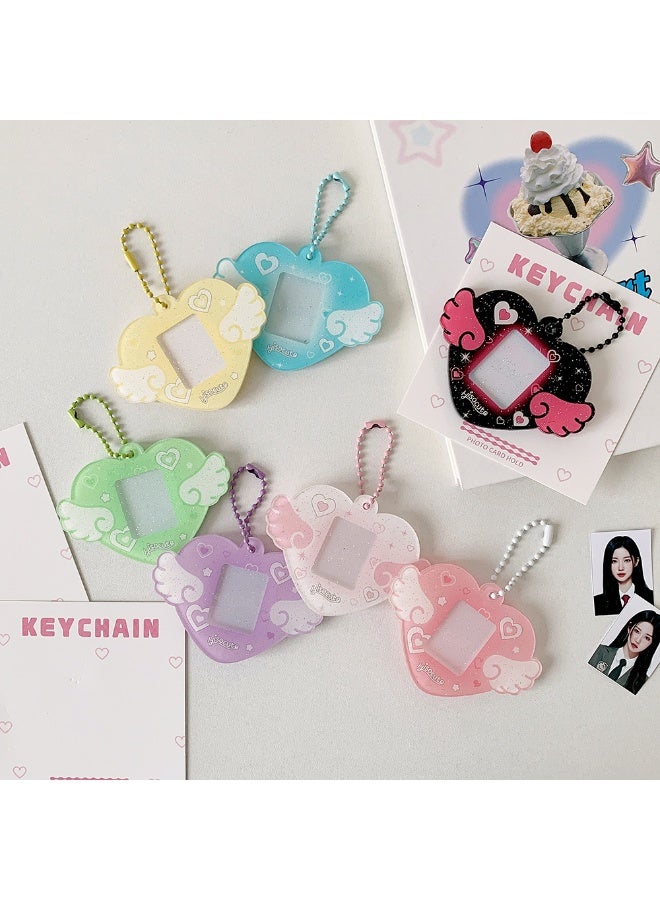 NIBEMINENT 1 - Piece Love Wings Kpop Photo Card Holder Pendant Key Chain ID Badge Holder ID Card Holder Photo Card Protector for School ID Office ID Access Card for Women Girls - Image 3