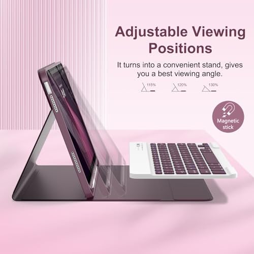 MMK for iPad 11th 10th Generation Case with Keyboard (2022, 10.9"), Wireless Detachable Keyboard, Pencil Holder for iPad 11 inch (A16 2025), 10th Gen (10.9 Inch 2022) Crimson Purple - Image 4