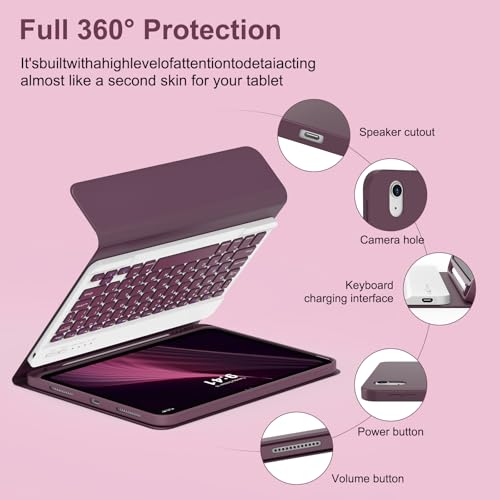 MMK for iPad 11th 10th Generation Case with Keyboard (2022, 10.9"), Wireless Detachable Keyboard, Pencil Holder for iPad 11 inch (A16 2025), 10th Gen (10.9 Inch 2022) Crimson Purple - Image 5