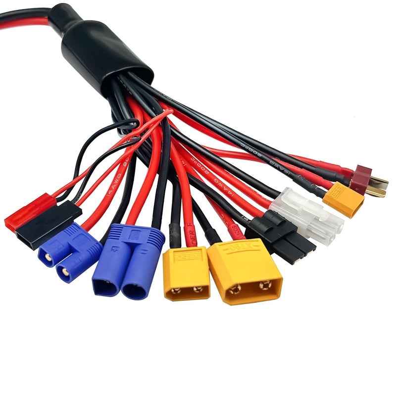 FLY RC 2Packs RC Lipo Battery Charger Adapter Connector Splitter Wire 10 in 1 Octopus Convert Cable to XT60H Plug Lead Cable for TRX, T-Plug, Tamiya,Futaba, JST, XT90,XT60,XT30,EC3,EC5 - Image 2