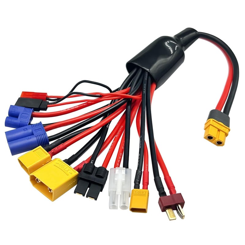FLY RC 2Packs RC Lipo Battery Charger Adapter Connector Splitter Wire 10 in 1 Octopus Convert Cable to XT60H Plug Lead Cable for TRX, T-Plug, Tamiya,Futaba, JST, XT90,XT60,XT30,EC3,EC5 - Image 4