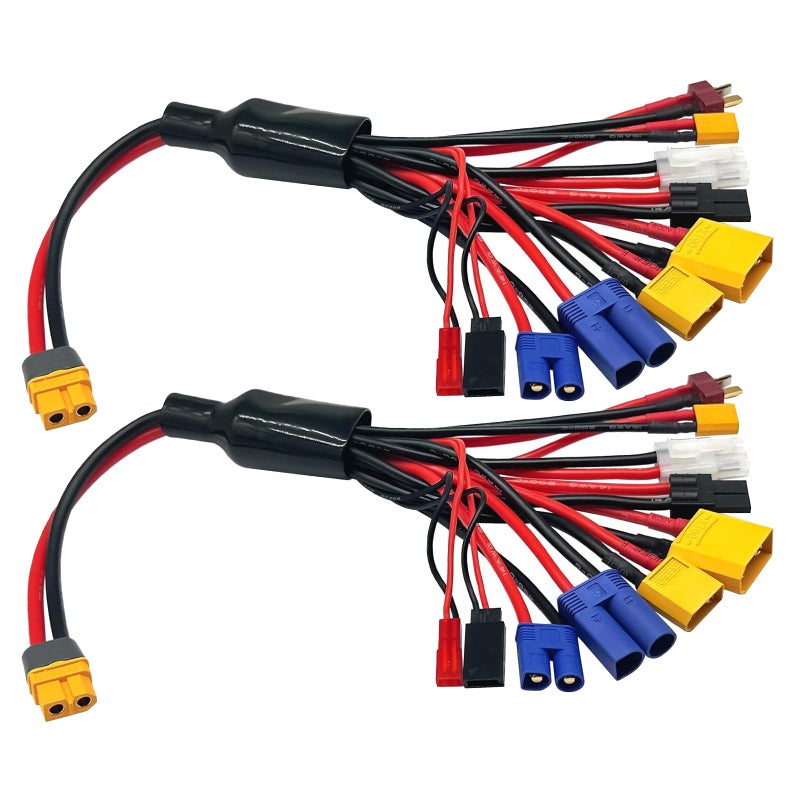 FLY RC 2Packs RC Lipo Battery Charger Adapter Connector Splitter Wire 10 in 1 Octopus Convert Cable to XT60H Plug Lead Cable for TRX, T-Plug, Tamiya,Futaba, JST, XT90,XT60,XT30,EC3,EC5 - Image 1