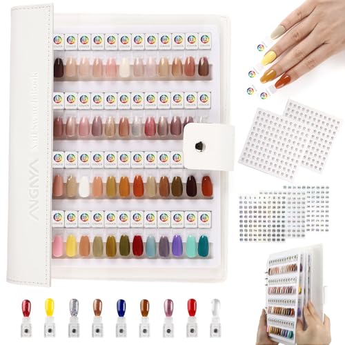 ANGNYA Magnetic Nail Swatch Book 144 Nail Color Book Leather Nail Sample Display Book with144 Magnetic Tips 1240 Number Labels Perfect for Professional Salon Nail Art Color Chart Practice Stand - Image 1