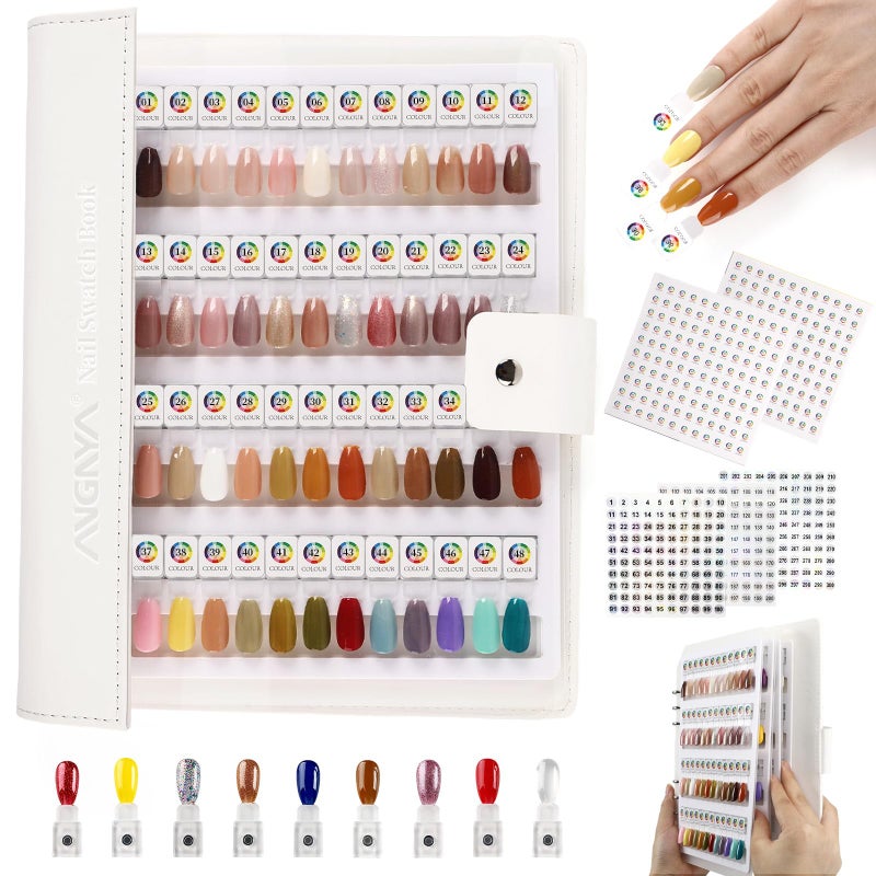 ANGNYA Magnetic Nail Swatch Book 144 Nail Color Book Leather Nail Sample Display Book with144 Magnetic Tips 1240 Number Labels Perfect for Professional Salon Nail Art Color Chart Practice Stand - Image 2