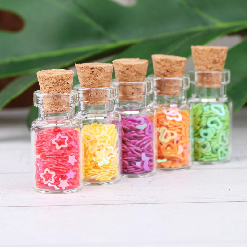 MaxMau 64pcs 1ml Tiny Vials with Cork Stoppers and Eye Screws,Mini Glass Bottles Small Jars for DIY Art Crafts Project Jewelry Pendant Party Favors - Image 3