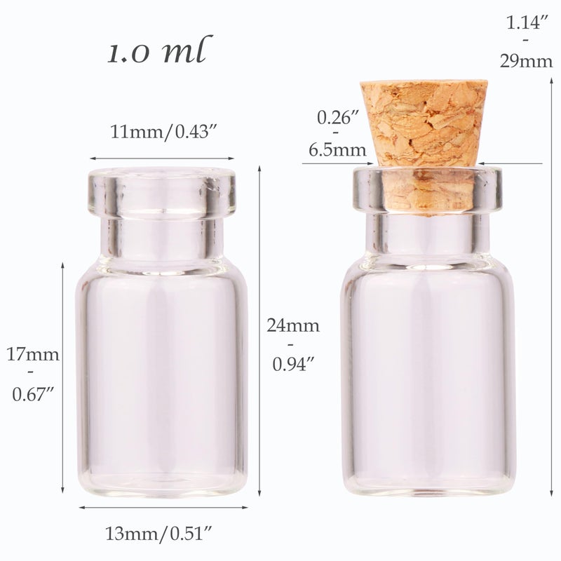 MaxMau 64pcs 1ml Tiny Vials with Cork Stoppers and Eye Screws,Mini Glass Bottles Small Jars for DIY Art Crafts Project Jewelry Pendant Party Favors - Image 2