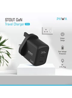 Pawa Stout Gan Travel Charger With Dual PD port 35W-Black  - Image 2