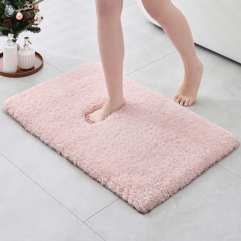 ILANGO Pink Christmas Bathroom Rugs 36" Ã— 24" Non Slip & Super Absorbent Extra Thick Soft, Washable Bath Mat for Floor, Non Shedding Microfiber Shaggy Bath Rug with Rubber for Bathtub Sink - Image 1