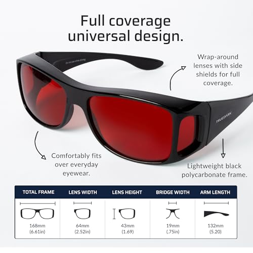 TrueDark Twilights Fitovers Premium Blue Light Blocking Glasses - Fits Over Prescription Eyewear - Blocks 99% of Blue, Violet and Green Light to Reduce Eye Strain - Designed by Dave Asprey - Image 5