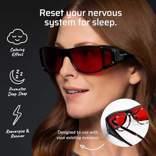 TrueDark Twilights Fitovers Premium Blue Light Blocking Glasses - Fits Over Prescription Eyewear - Blocks 99% of Blue, Violet and Green Light to Reduce Eye Strain - Designed by Dave Asprey - Image 2